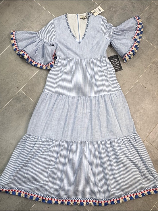 Tuckernuck Dresses & Skirts - Tuckernuck Blue Striped Maxi Dress with Multicolor Fringe ladies Medium